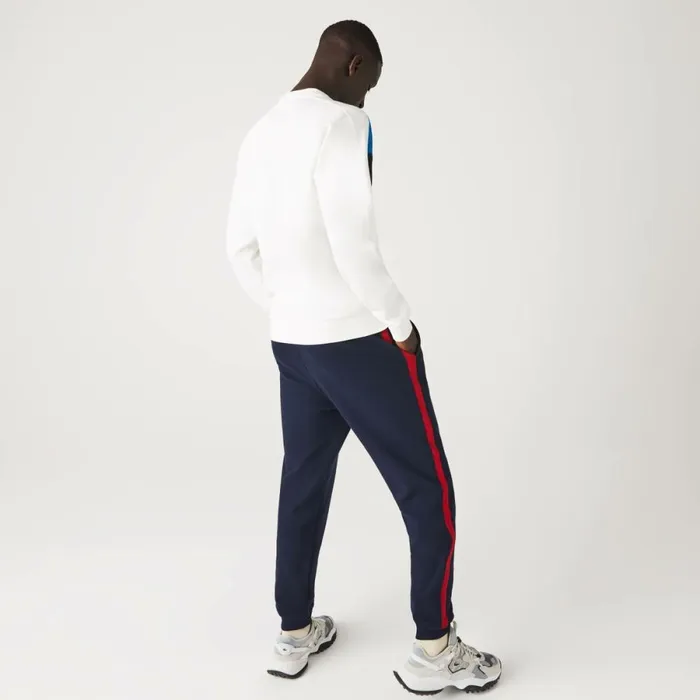 Sweaters and Sweatshirts Men Lacoste Mens Crew Neck Colorblock Cotton Fleece Sweatshirt White Blue Black Wza