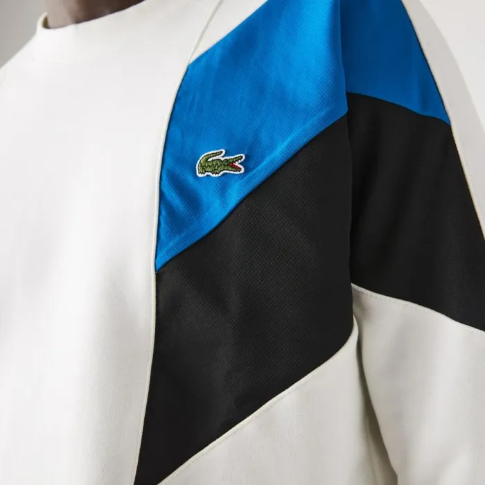 Sweaters and Sweatshirts Men Lacoste Mens Crew Neck Colorblock Cotton Fleece Sweatshirt White Blue Black Wza