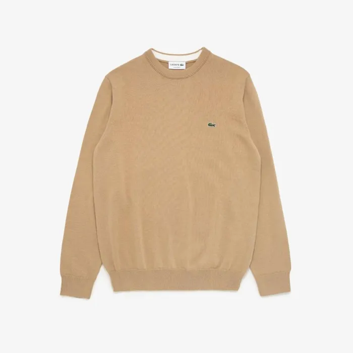 Sweaters and Sweatshirts Men Lacoste Mens Crew Neck Cotton Sweater Beige 02s