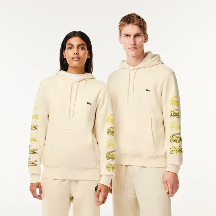 Sweaters and Sweatshirts MenWomen Lacoste Unisex Contrast Crocodile Hoodie Cream Xfj