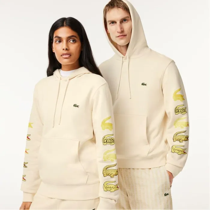 Sweaters and Sweatshirts MenWomen Lacoste Unisex Contrast Crocodile Hoodie Cream Xfj