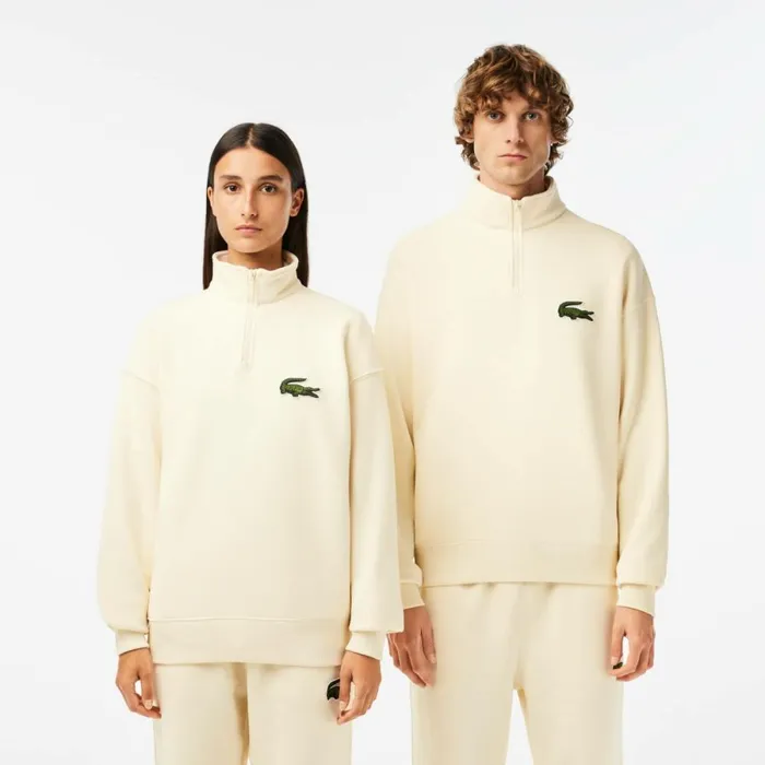 Sweaters and Sweatshirts MenWomen Lacoste Unisex Organic Cotton QuarterZip Sweatshirt Cream Xfj