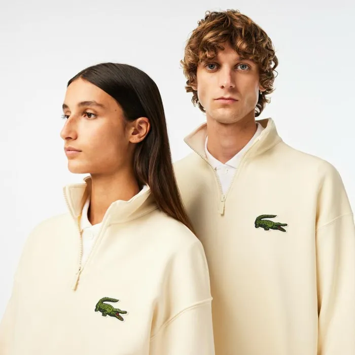 Sweaters and Sweatshirts MenWomen Lacoste Unisex Organic Cotton QuarterZip Sweatshirt Cream Xfj