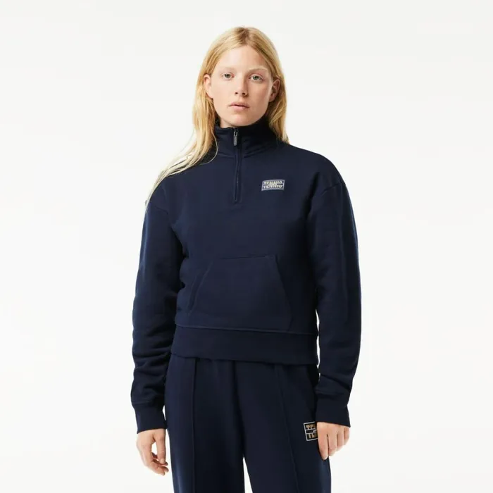 Sweaters and Sweatshirts Women Lacoste High Neck Zipped Fleece Jogger Sweatshirt Navy Blue 166