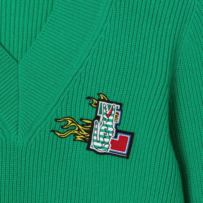 Sweaters and Sweatshirts Women Lacoste Women039s Comic Badge VNeck Wool Sweater Green Ldm
