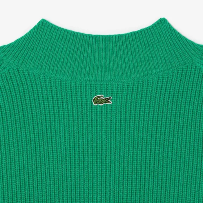 Sweaters and Sweatshirts Women Lacoste Women039s Comic Badge VNeck Wool Sweater Green Ldm