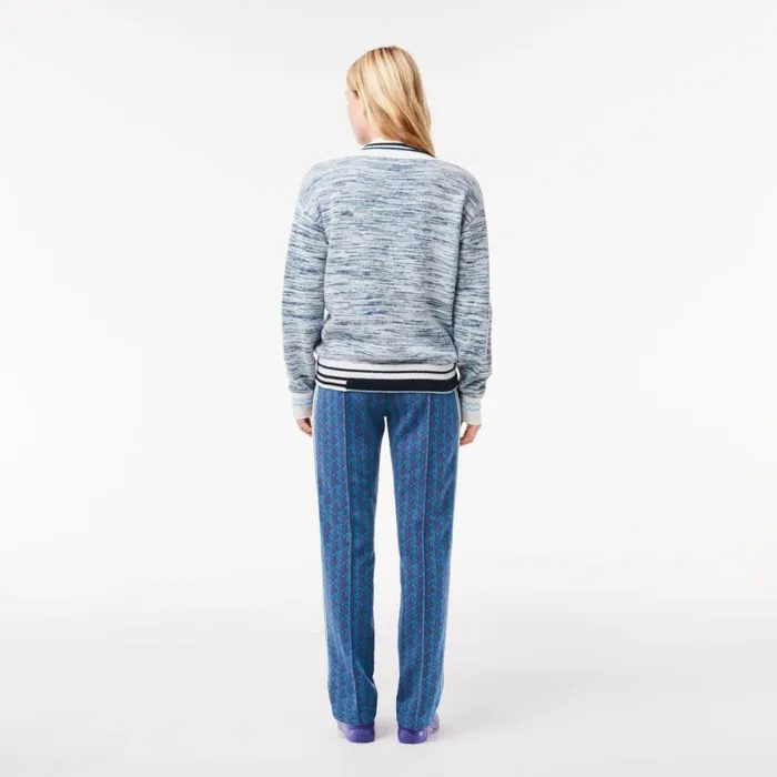 Sweaters and Sweatshirts Women Lacoste Women039s Contrast Stripe VNeck Alpaca Sweater White Navy Blue Blue Lxi