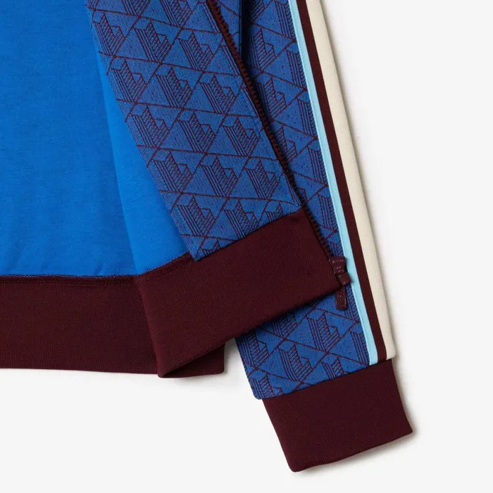 Sweaters and Sweatshirts Women Lacoste Women039s HighNeck ZipUp Jacquard Monogram Sweatshirt Blue Bordeaux Nji