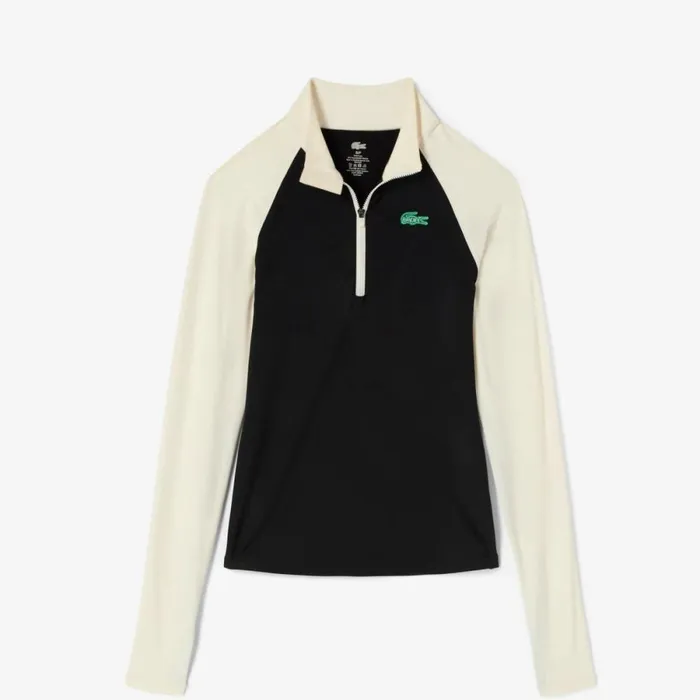 Sweaters and Sweatshirts Women Lacoste Women039s Lacoste X Bandier Pro Fleece QuarterZip Black White 9m0