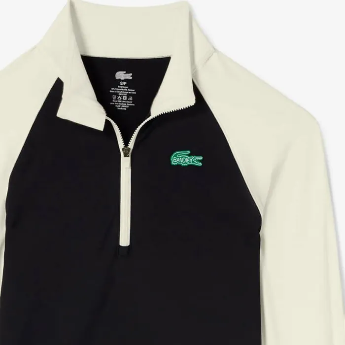Sweaters and Sweatshirts Women Lacoste Women039s Lacoste X Bandier Pro Fleece QuarterZip Black White 9m0