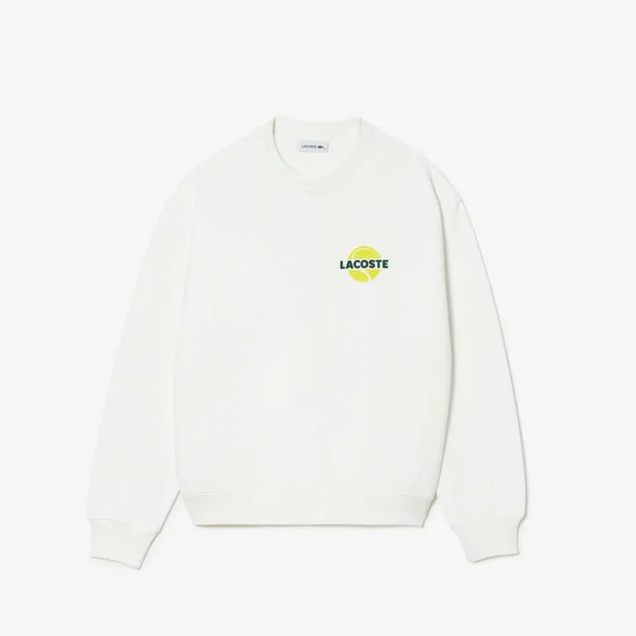 Sweaters and Sweatshirts Women Lacoste Women039s Oversized Fleece Tennis Ball Sweatshirt White 70v