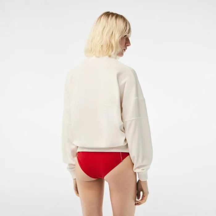 Sweaters and Sweatshirts Women Lacoste Womens HighNeck Terry Cloth Half Zip Sweatshirt White 70v