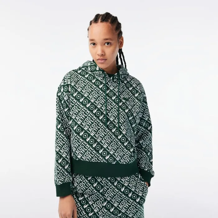 Sweaters and Sweatshirts Women Lacoste Womens Lacoste X Netflix Organic Cotton Hoodie Green White 291 Sweaters and Sweatshirts Women Lacoste Womens Lacoste X Netflix Organic Cotton Hoodie Green White 291