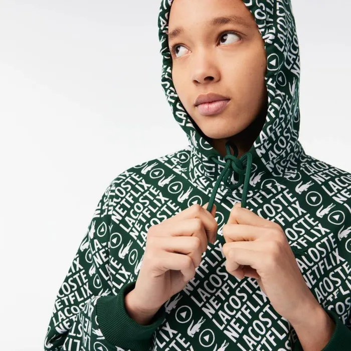 Sweaters and Sweatshirts Women Lacoste Womens Lacoste X Netflix Organic Cotton Hoodie Green White 291