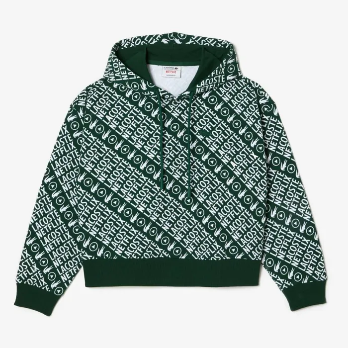 Sweaters and Sweatshirts Women Lacoste Womens Lacoste X Netflix Organic Cotton Hoodie Green White 291