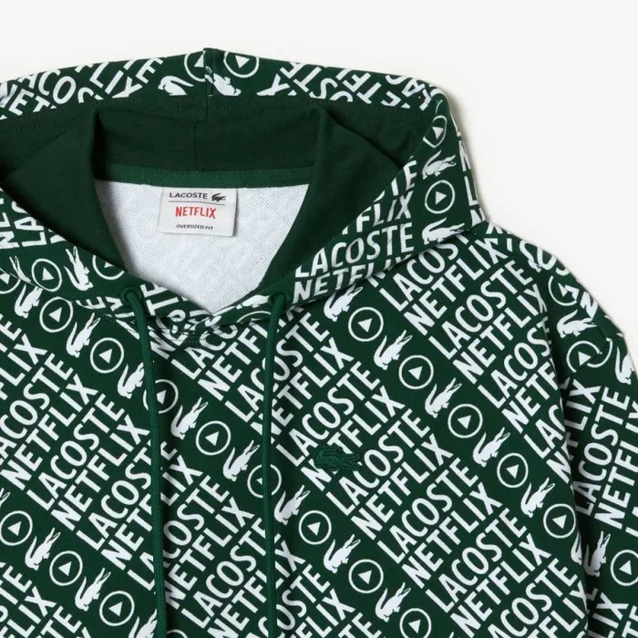 Sweaters and Sweatshirts Women Lacoste Womens Lacoste X Netflix Organic Cotton Hoodie Green White 291