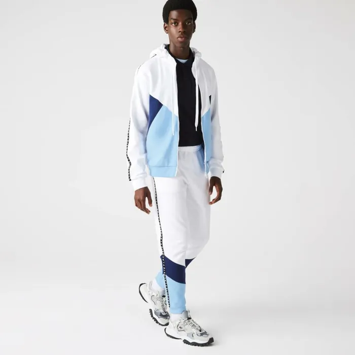 Sweatpants and Trousers Men Lacoste Men039s Signature Striped Colorblock Fleece Sweatpants White Blue Vhe