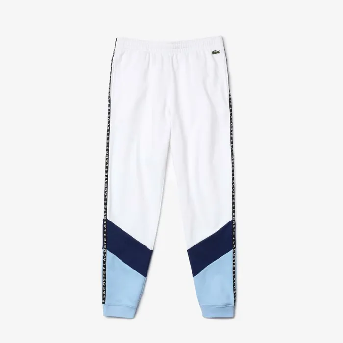Sweatpants and Trousers Men Lacoste Men039s Signature Striped Colorblock Fleece Sweatpants White Blue Vhe