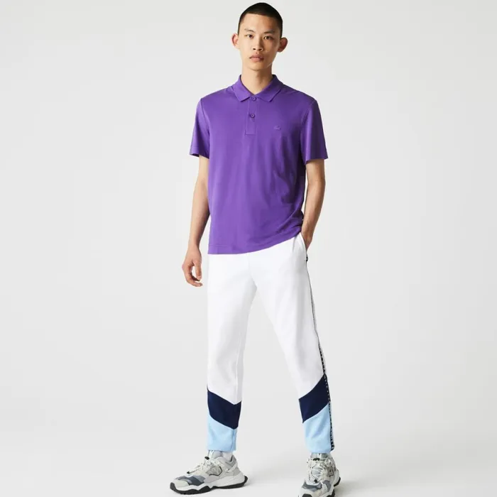 Sweatpants and Trousers Men Lacoste Men039s Signature Striped Colorblock Fleece Sweatpants White Blue Vhe