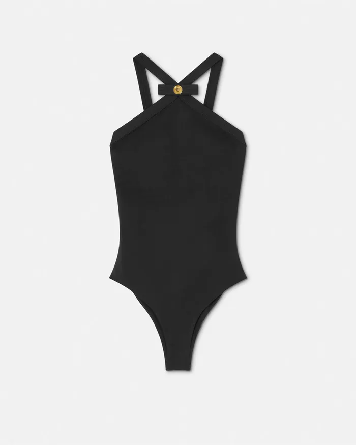 Swimwear Women Versace Gianni Ribbon OnePiece Swimsuit Black
