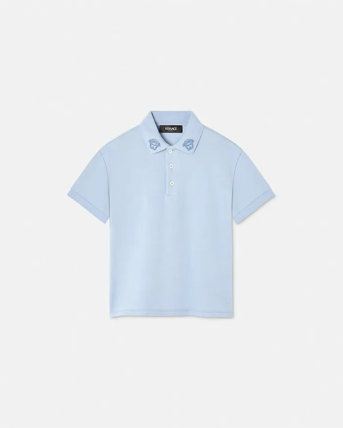 Tshirts and Polos Kids Versace Embroidered Medusa Polo Shirt Light Blue