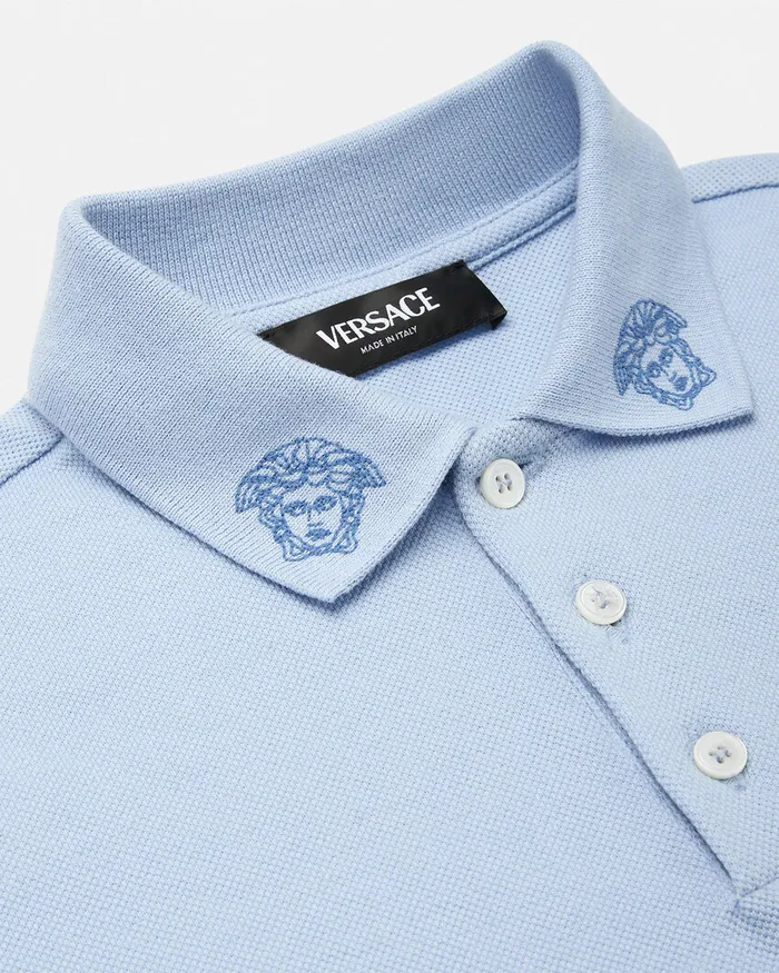Tshirts and Polos Kids Versace Embroidered Medusa Polo Shirt Light Blue