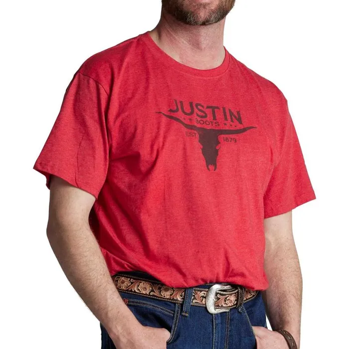 TShirts and Polos Men Justin Boots Justin Bull Skull Tee Red
