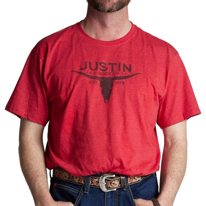 TShirts and Polos Men Justin Boots Justin Bull Skull Tee Red