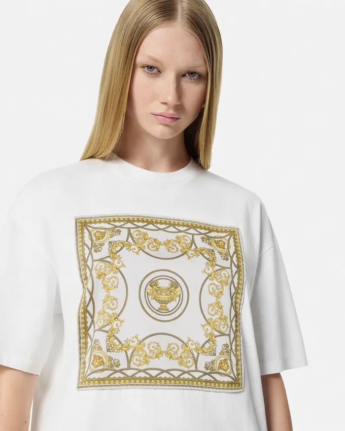 TShirts and Sweatshirts Women Versace La Coupe Des Dieux Oversized TShirt Whiteprint