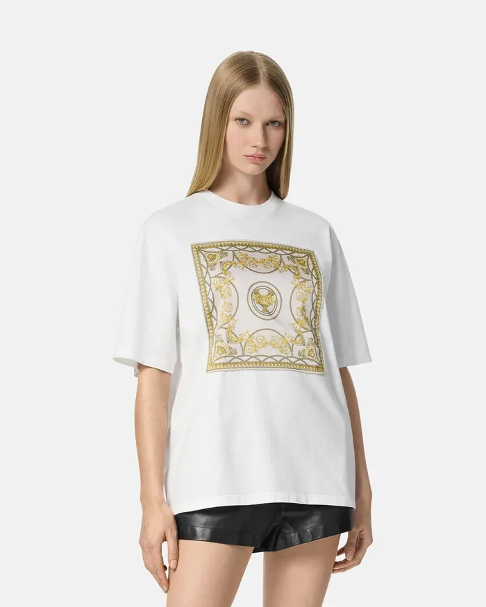 TShirts and Sweatshirts Women Versace La Coupe Des Dieux Oversized TShirt Whiteprint