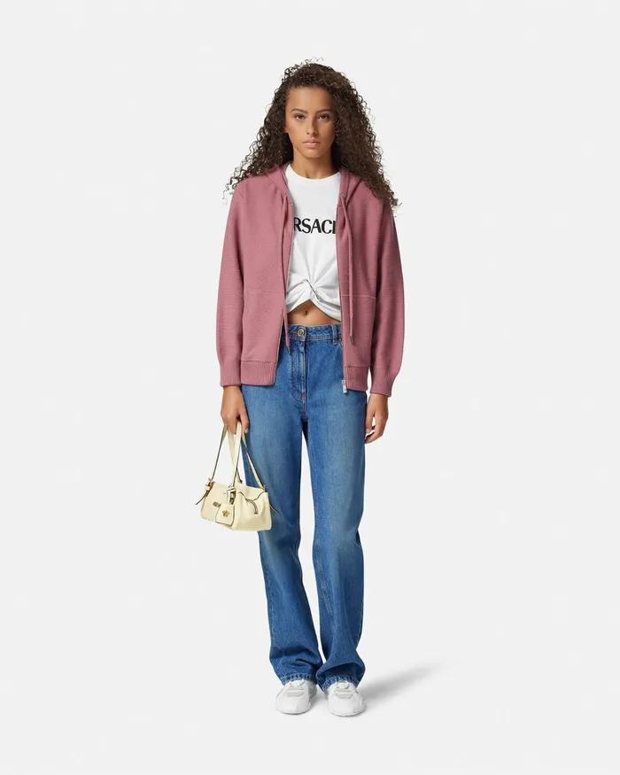 TShirts and Sweatshirts Women Versace Medusa Towel Zip Hoodie Pink