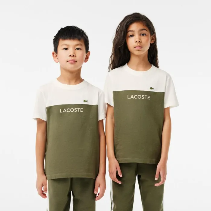 TShirts and Tops Kids Lacoste Kids Colorblock Organic Cotton Jersey TShirt White Khaki Green Imi