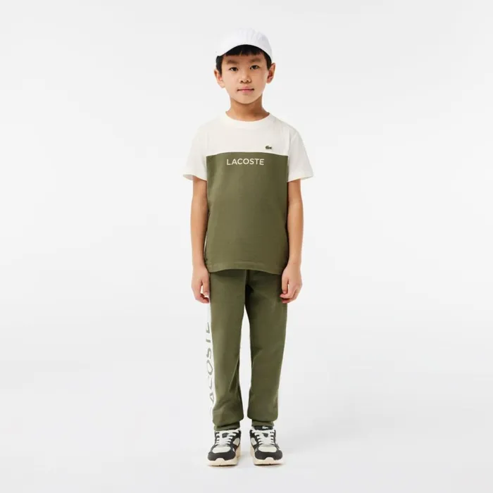 TShirts and Tops Kids Lacoste Kids Colorblock Organic Cotton Jersey TShirt White Khaki Green Imi