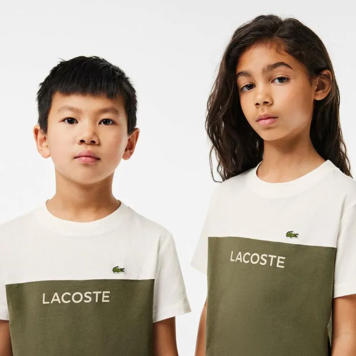 TShirts and Tops Kids Lacoste Kids Colorblock Organic Cotton Jersey TShirt White Khaki Green Imi