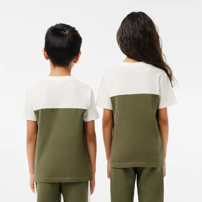 TShirts and Tops Kids Lacoste Kids Colorblock Organic Cotton Jersey TShirt White Khaki Green Imi