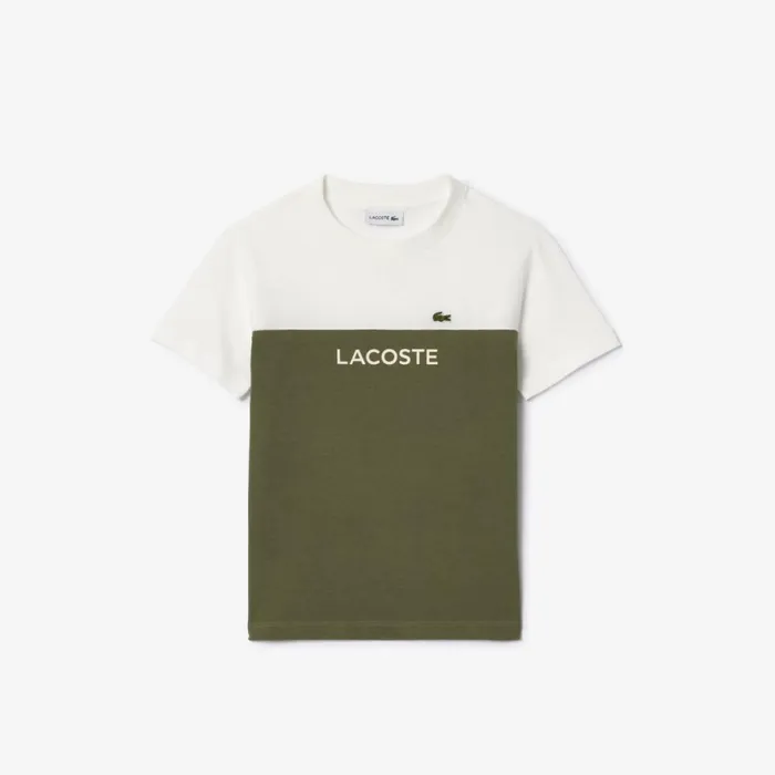 TShirts and Tops Kids Lacoste Kids Colorblock Organic Cotton Jersey TShirt White Khaki Green Imi