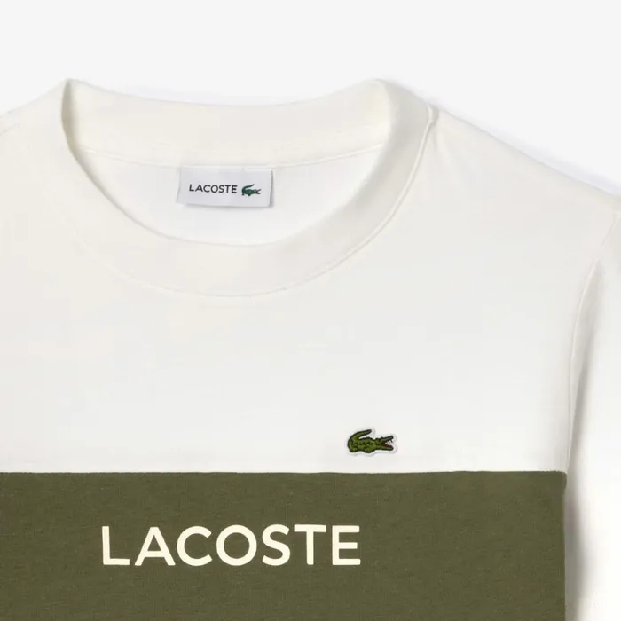 TShirts and Tops Kids Lacoste Kids Colorblock Organic Cotton Jersey TShirt White Khaki Green Imi