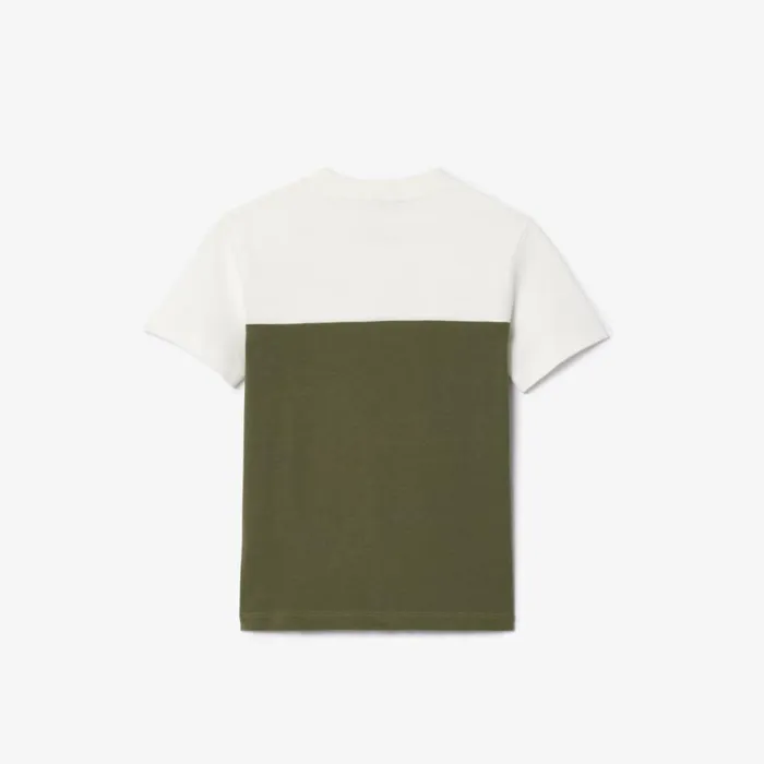 TShirts and Tops Kids Lacoste Kids Colorblock Organic Cotton Jersey TShirt White Khaki Green Imi