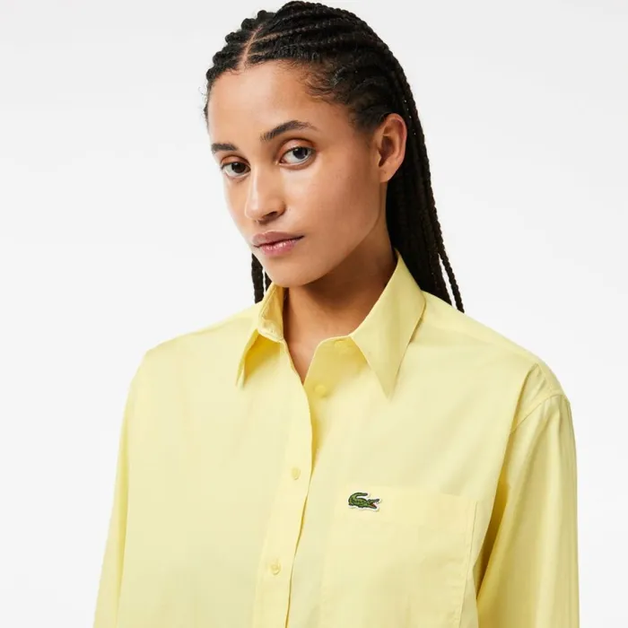TShirts and Tops Women Lacoste Women039s Oversized Fit Cotton Poplin Shirt Pastel Yellow 107