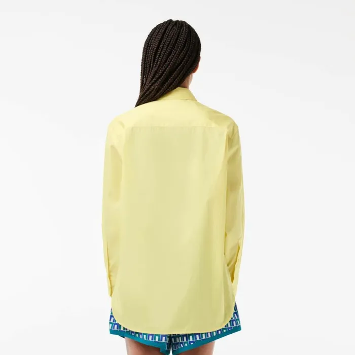 TShirts and Tops Women Lacoste Women039s Oversized Fit Cotton Poplin Shirt Pastel Yellow 107