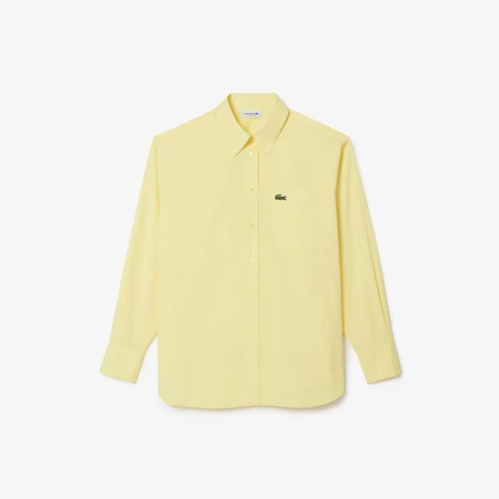 TShirts and Tops Women Lacoste Women039s Oversized Fit Cotton Poplin Shirt Pastel Yellow 107