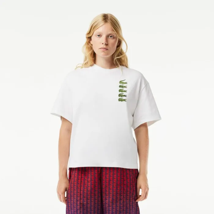 TShirts and Tops Women Lacoste Women039s Oversized Iconic Croc Print Cotton TShirt White 001 TShirts and Tops Women Lacoste Women039s Oversized Iconic Croc Print Cotton TShirt White 001