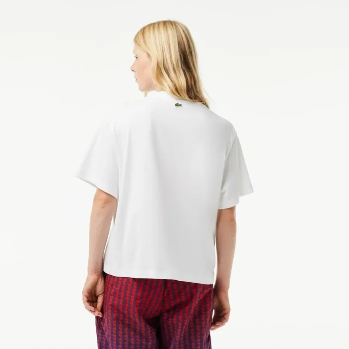 TShirts and Tops Women Lacoste Women039s Oversized Iconic Croc Print Cotton TShirt White 001