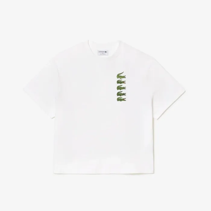TShirts and Tops Women Lacoste Women039s Oversized Iconic Croc Print Cotton TShirt White 001