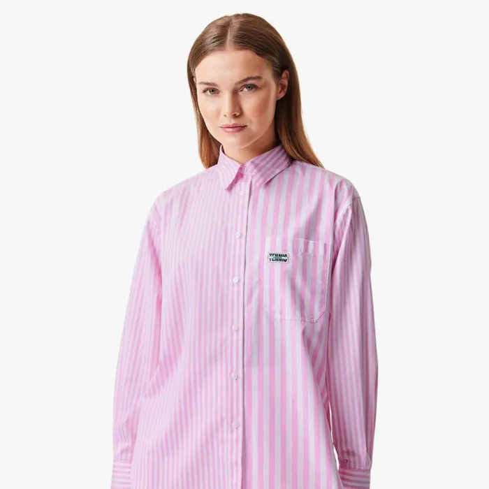 TShirts and Tops Women Lacoste Women039s Striped Cotton Poplin Shirt Pink White Iym