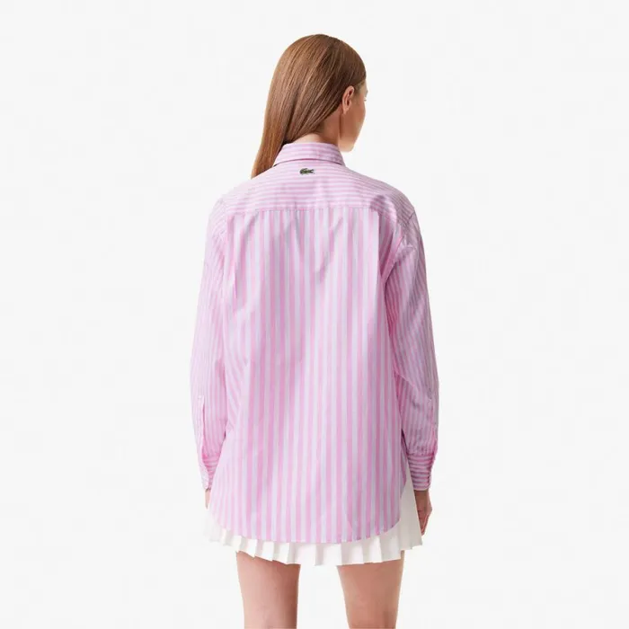 TShirts and Tops Women Lacoste Women039s Striped Cotton Poplin Shirt Pink White Iym