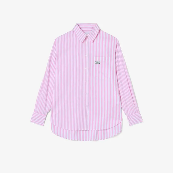 TShirts and Tops Women Lacoste Women039s Striped Cotton Poplin Shirt Pink White Iym