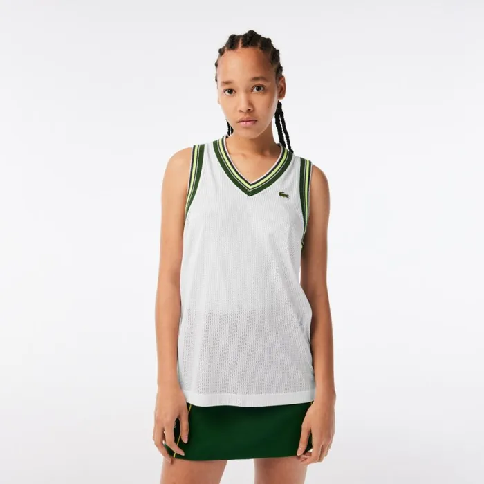 TShirts and Tops Women Lacoste Womens Contrast V Neck Tank Top White 001