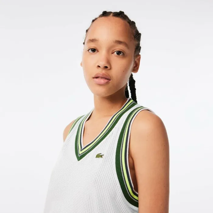 TShirts and Tops Women Lacoste Womens Contrast V Neck Tank Top White 001
