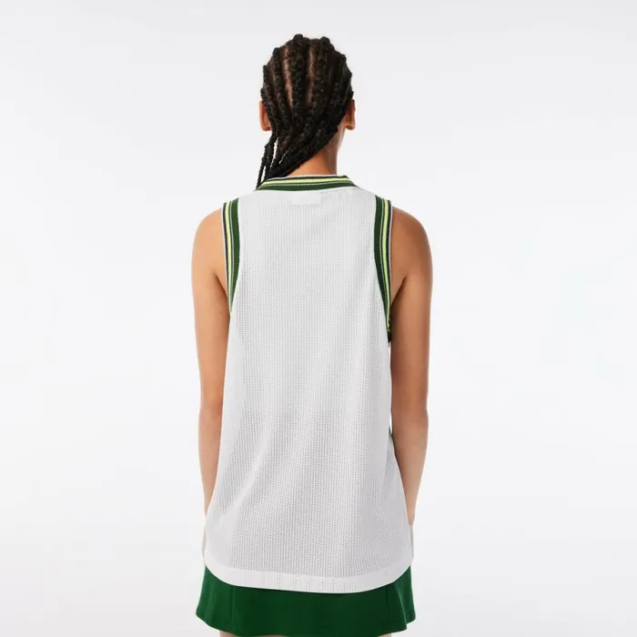 TShirts and Tops Women Lacoste Womens Contrast V Neck Tank Top White 001